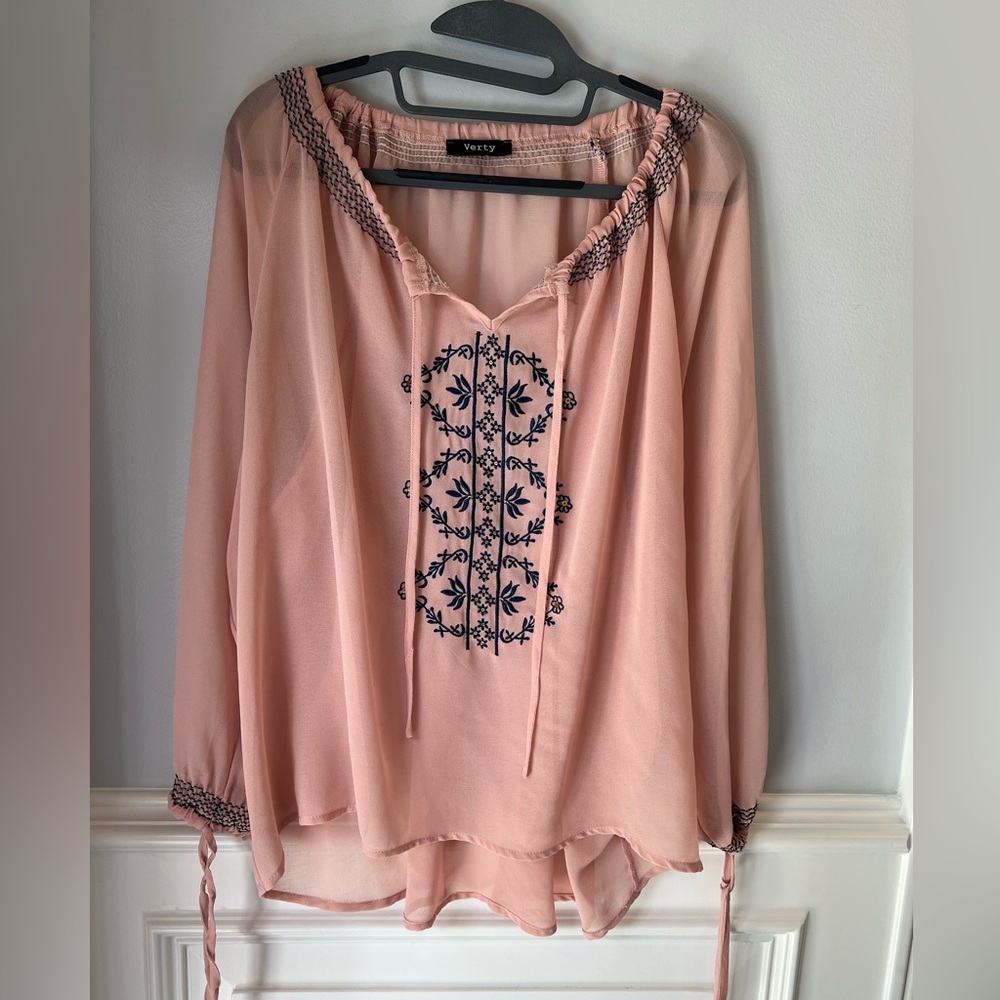 Verty Pink Embellished Tie Front Blouse